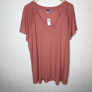 New Old Navy Pink Aspen Summer Linen Blend V-Neck Tee Shirt T-Shirt Women's XXL